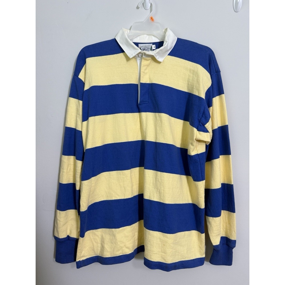 Thatcher & Cross Rugby Shirt Mens Sz XL Cotton Long Sleeve 90s Blue Yellow USA